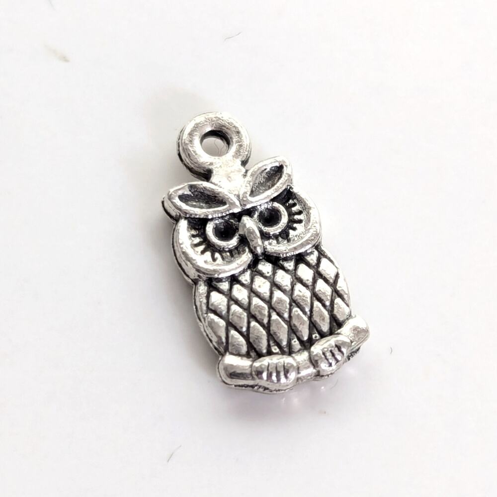 Whimsigoth Wise Owl Silver Tone Double Sided Boho Mini Pendant Bracelet Charm